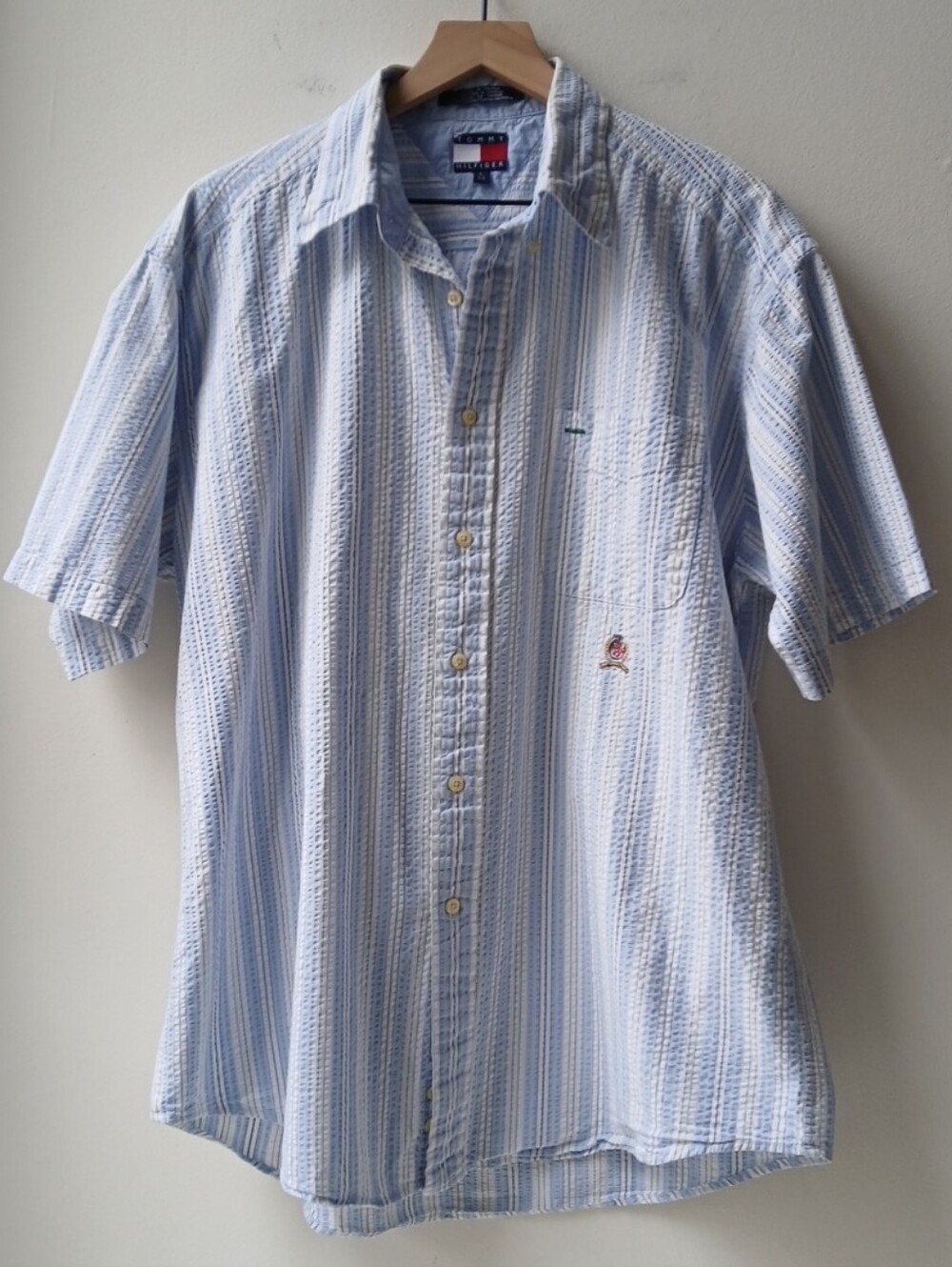 Tommy Hilfiger Short Sleeve Shirt Seersucker Stripe Men's Large